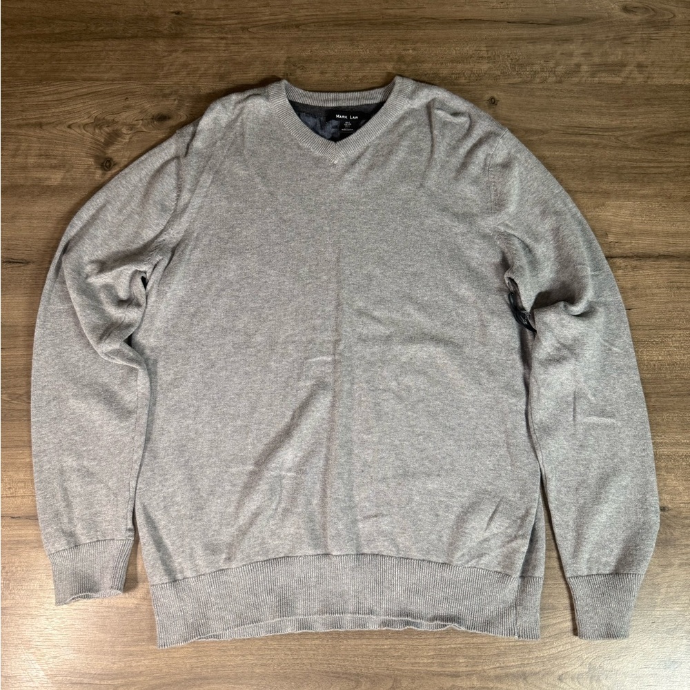 NWT Mark Law Men’s 100% Cotton Vneck Pullover Sweater Gray Large